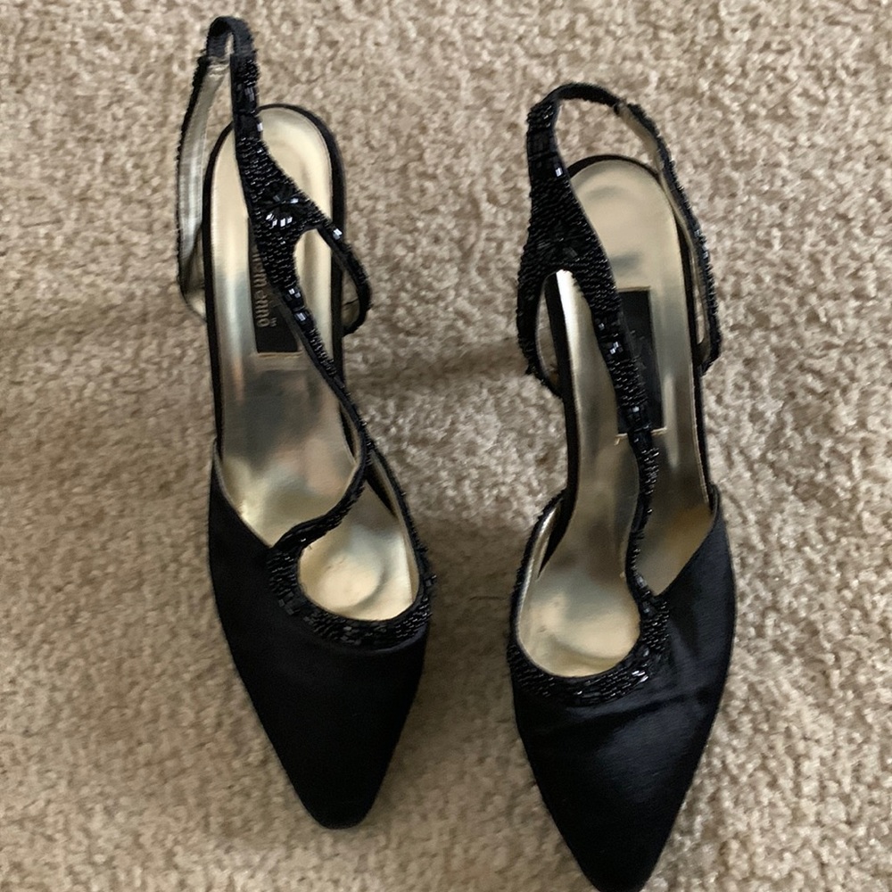 Black formal/dressy sling back shoes. Size 9 1/2.